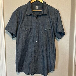 Eleventy Chambray Western Short Sleeve Shirt